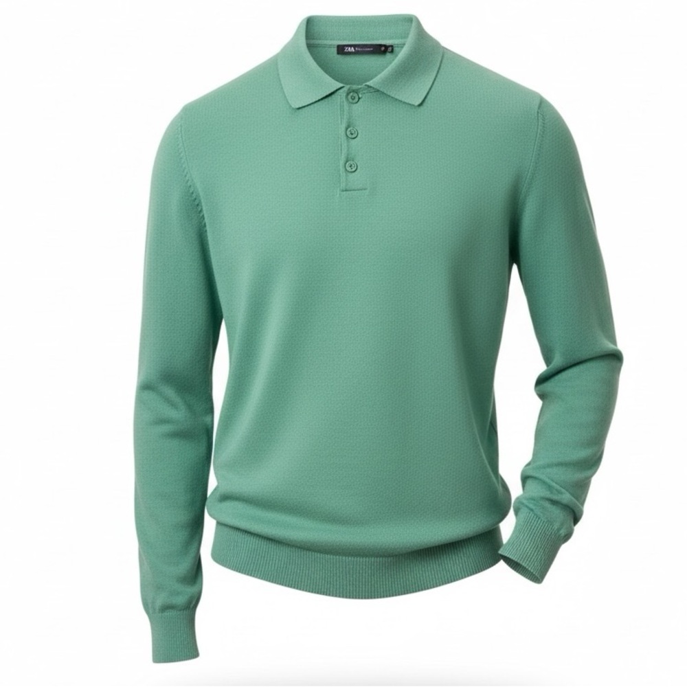 ZARA Structured Knit Polo Sweater Long Sleeve